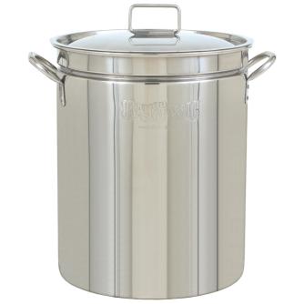 A deep stainless steel pot